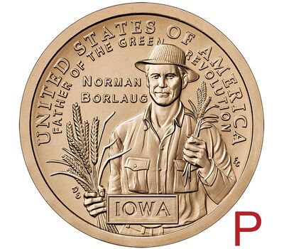  Монета 1 доллар 2026 «Норман Борлоуг. Айова» P (Американские инновации), фото 1 
