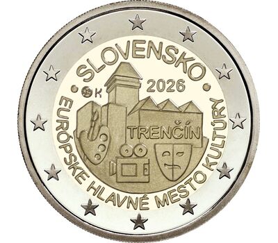 Монета 2 евро 2026 «Тренчин — Культурная столица Европы» Словакия, фото 1 