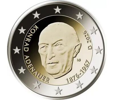  Монета 2 евро 2026 «Конрад Аденауэр» Германия, фото 1 