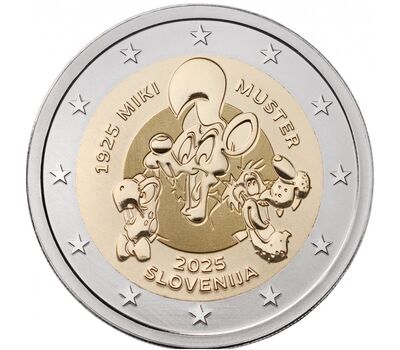  Монета 2 евро 2025 «100 лет со дня рождения словенского мультипликатора и иллюстратора Мики Мустера» Словения, фото 1 